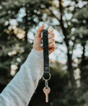 Leather Key Wristlet- Black Embossed